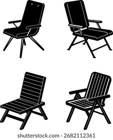 Four different styles of chairs in black silhouette on a white background.