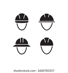 Four Different Styles of Construction Helmets.Simple, black and white vector graphic showcasing four different types of construction helmets.