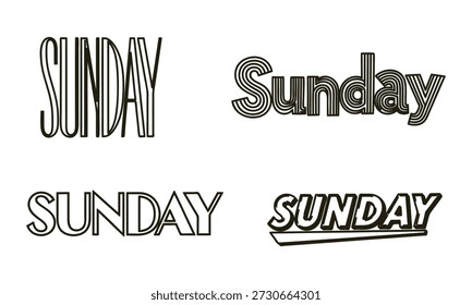 Four different stylish Sunday text designs on white background