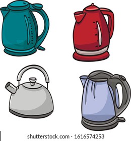 four different teapot collection at the white background