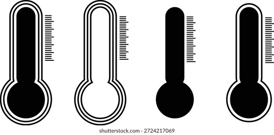 Cuatro iconos diferentes del termómetro en colores blancos y negros
