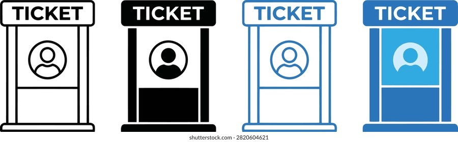 Four Different Ticket Booth Icons Showing Person Silhouette Design Variations
