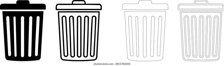 Four different trash bins with lids illustration Editable