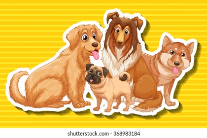 Cuatro tipos diferentes de ilustración de perros