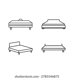 Four different types of beds with varying headboard and footboard designs simple line drawings for illustration purposes