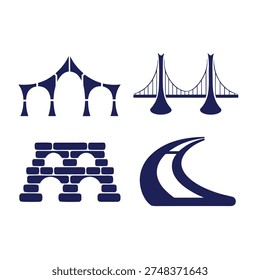 Four Different Types of Bridges Illustrated in Dark Blue architecture construction