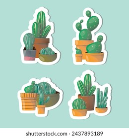 Four different types of cacti are shown in various sizes and shapes