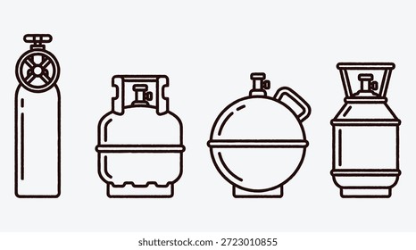 Cuatro tipos diferentes de cilindros de gas y tanques se muestran uno al lado del otro
