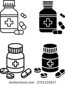 Four different types of medication bottles with pills scattered around them