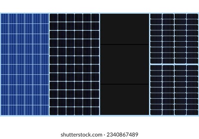 Four different types of solar panels.  Flat illustration. 