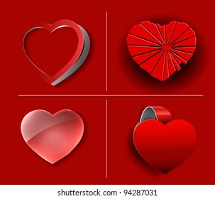 four different valentine's day heart, vector illustration.