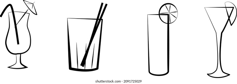 cuatro vasos de coctel vectorial diferentes