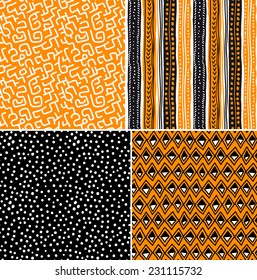 Four different vector seamless patterns on ethnic motifs