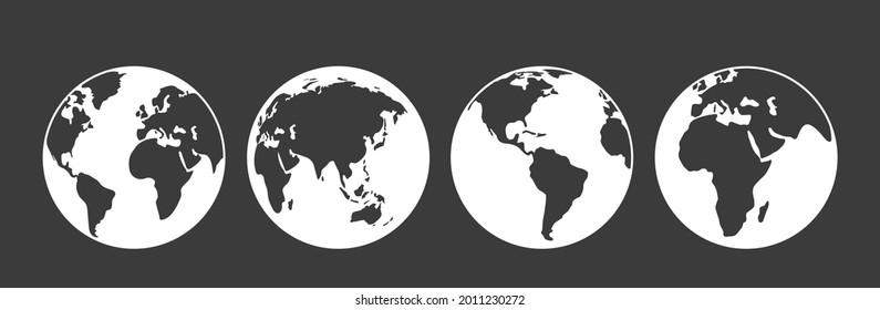 Four different views of the planet Earth. different continents on the globe. set of planets. vector illustration isolated