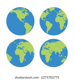 Four different views of the planet Earth on white background. Vector illustration.