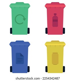 Cuatro Bins Vectorart de clasificación de residuos diferentes