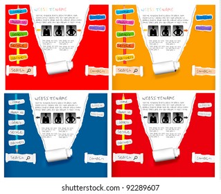 Four different websites made from ripped paper. Design template. Vector.
