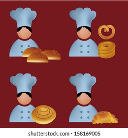 four different wheat products with a cook and hat
