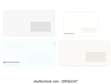 four different white paper letters on white background