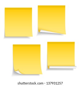 Four different yellow sticky notes on white background, vector eps10 illustration