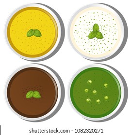 Four Diffrent Soup on White Background illustration