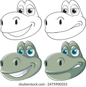 Four dinosaur faces with different expressions