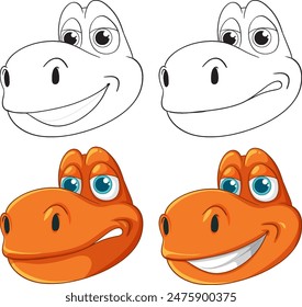 Four dinosaur faces with different expressions