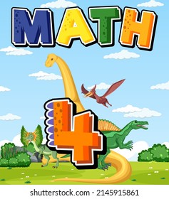 Four dinosaurs with number four cartoon illustration