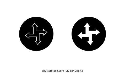 Four direction arrow icon in black circle. Multidirectional navigation symbol