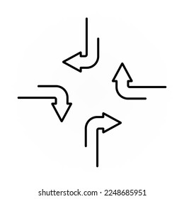 Four direction arrows. Choosing decision concept illustration