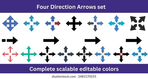 Four Direction Arrows set complete editable colors