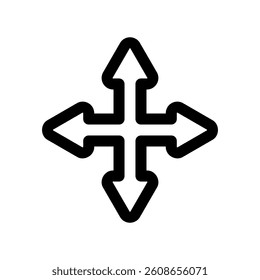 Four directional arrow cross symbol for movement, navigation or expansio