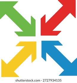 Four directional arrows green red yellow blue pointing outwards expansion green arrow