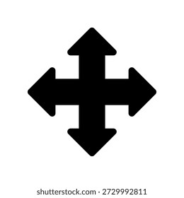 Symbol mit vier Richtungspfeilen. repräsentativ für Bewegung und Wahl, einzeln auf weißem Hintergrund