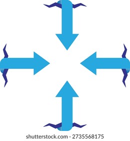 Four directional blue arrows emanating from cracked points, symbolizing movement, direction, or breaking through barriers.