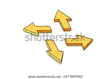 four directions arrows point out from the center outward. Cartoon style. isolated on white