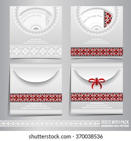 Four discs pack templates with Ukrainian folk black-red pattern