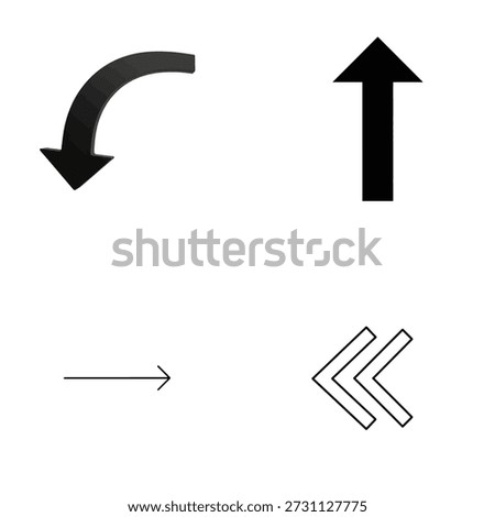 Four distinct arrow icons: a downward curving arrow, a straight upward arrow, a simple rightward arrow, and double leftward arrows.