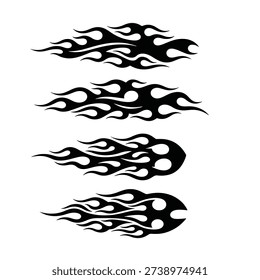 Four distinct black flame graphics, ideal for car, motorcycle, or truck decals and custom designs.