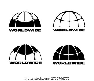 Quatro logotipos de globo preto e branco distintos com texto MUNDIAL podem ser