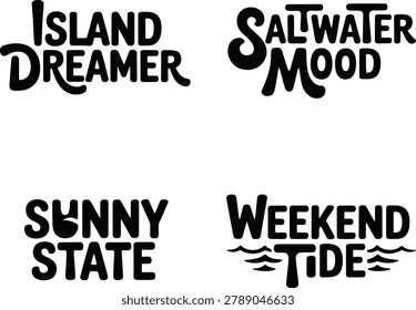 Four distinct black and white text phrases, 