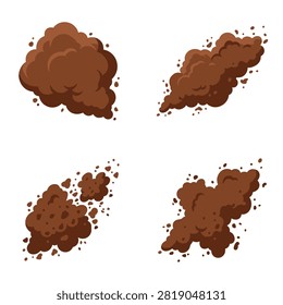Four distinct brown dust clouds are isolated on a white background