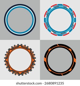 Quatro desenhos circulares distintos Abstração geométrica com paletas de cores variadas