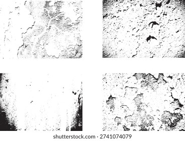 Four distinct distressed grunge texture overlays are isolated on white.