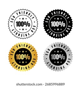 four distinct eco friendly labels. These labels feature a circular design, with variations in color including gold, silver, black and white. Each label prominently displays a value and star icons. 