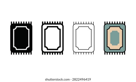 Four distinct graphic representations of Islamic prayer mats are displayed sidebyside