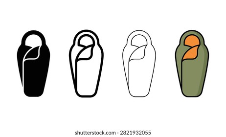 Four distinct graphic representations of a sleeping bag are displayed sidebyside