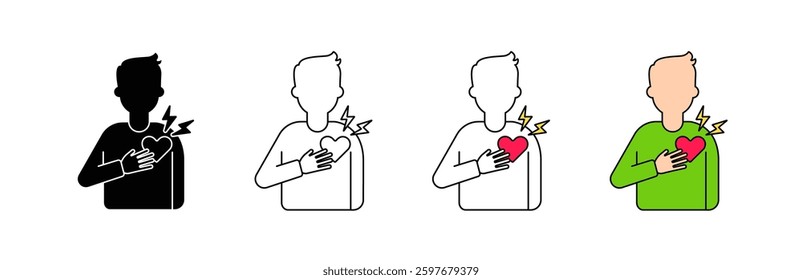 Four distinct icon styles show a person with a heart and lightning bolts, indicating heart activity.