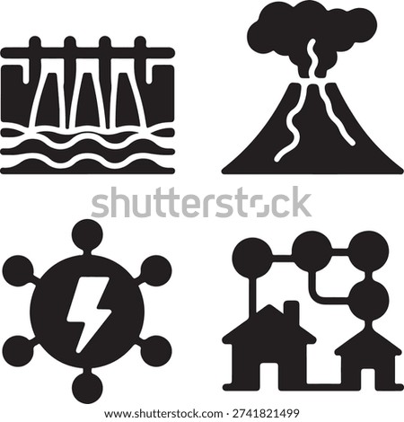 Four distinct icons representing natural disasters and community resilience. isolated on white background, illustration