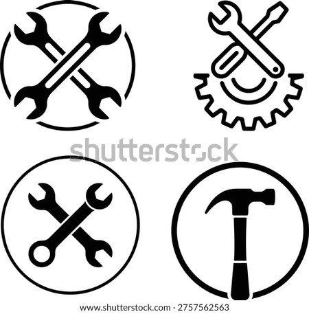 Four distinct icons representing tools and maintenance symbols